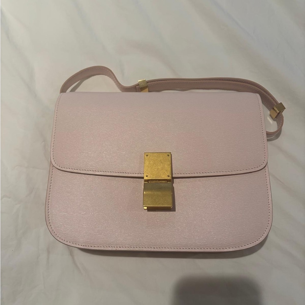 CELINE Classic Box Flap Shoulder Bag baby pink Leather